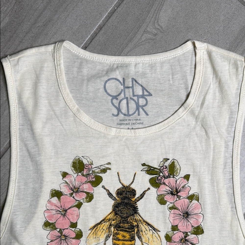 Chaser Cream Muscle Tee with Cut Out Floral Design - Picture 2 of 5
